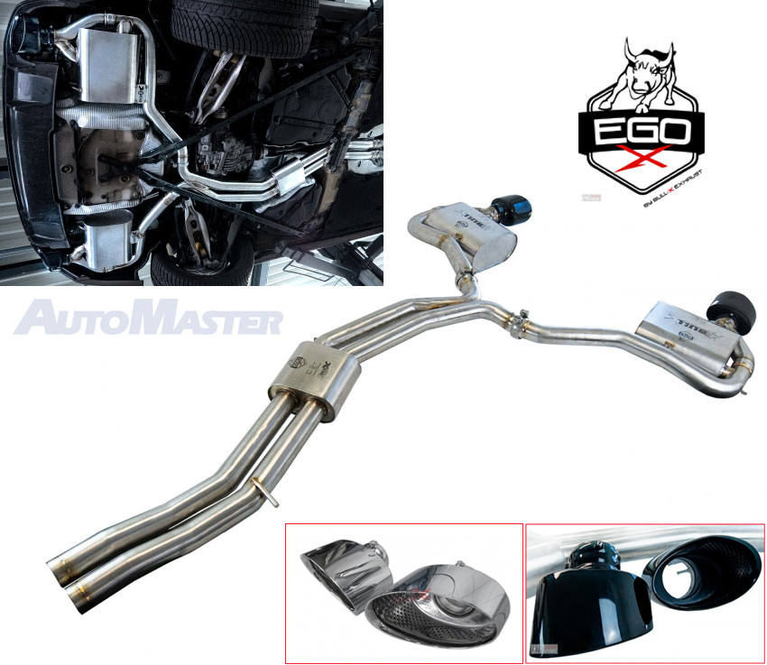 BULL-X Sportauspuff / EGO-X Anlage 2x 76mm ab Kat. für: AUDI RS4 - B9 / 2.9T - 331 kW / inkl. Standard-Endrohre: 2x 170x110 oval, schräg, poliert / Endrohre RS schwarz, Aufpreis Fr. 125.-.