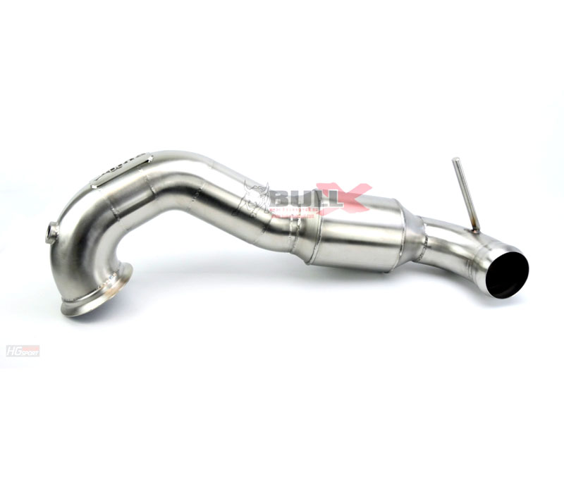 BULL-X Downpipe 89/76mm für: MERCEDES A45 AMG - W176,245G  |  2.0T - 265,280 kW | mit Metall-Kat. 300 cpsi / Rohrbogen bis Kat. Ø 89mm / mit CH-Zulassung