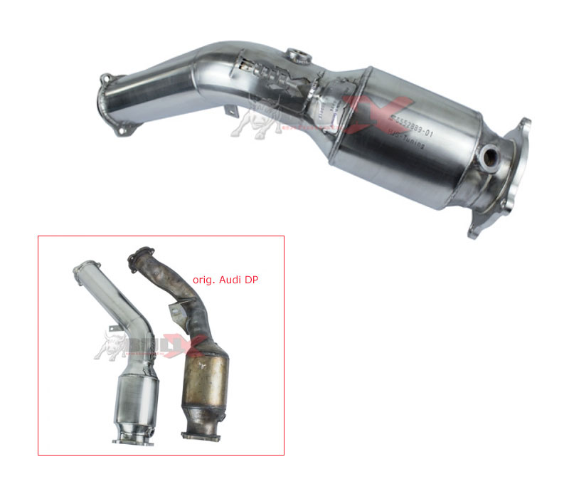 BULL-X Downpipe 76mm für: AUDI A4, A5 - B8, inkl. Quattro |  2.0TFSI - 132,155,165 kW | mit Sport-Kat. 200 cpsi / mit CH-Zulassung für Motoren: CDNB, CDNC, CNCD / Euro-5 + 6