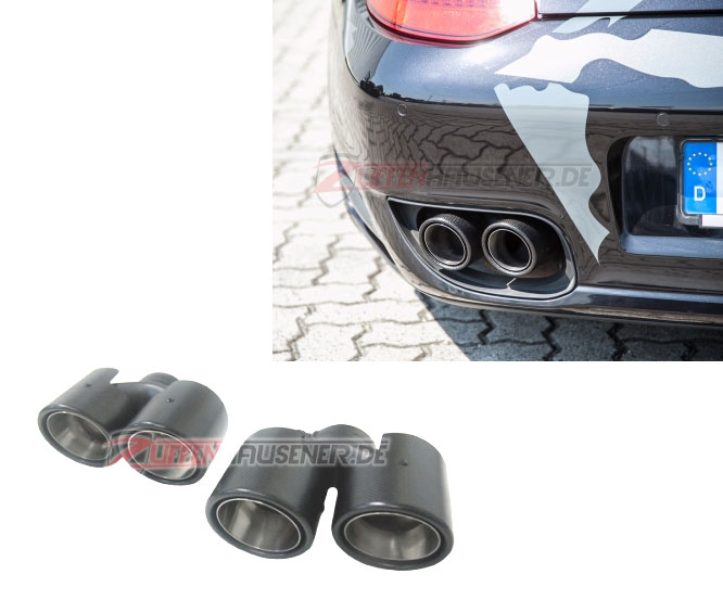 ZUFFENHAUSENER - Endrohrsatz für: PORSCHE 911 Turbo 3.8 - 997-2  /  CARBON-Endrohre. Durchmesser 4x 90mm, rund,schräg / passend auch auf orig. Auspuff.