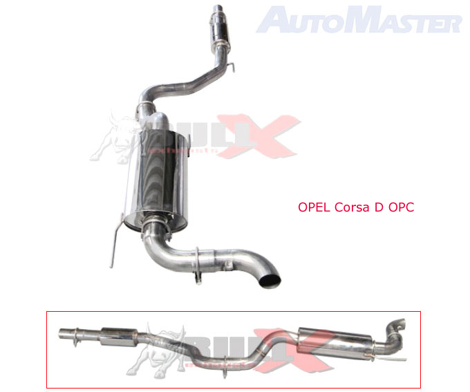 BULL-X Sportauspuff / Anlage 76mm ab Kat. für: OPEL Astra H OPC / 2.0T - 177 kW / Endrohr: ohne, Optik bleibt wie original