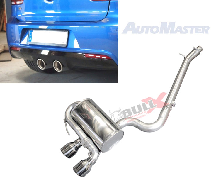 BULL-X Sportauspuff Edelstahl / Anlage 76mm ohne MSD für: VW Golf 6 R - 2.0TFSI - 199 kW /  erhältliche Endrohre: 2b,2c,5a,5b,6b,6c,7b / mit Klappe