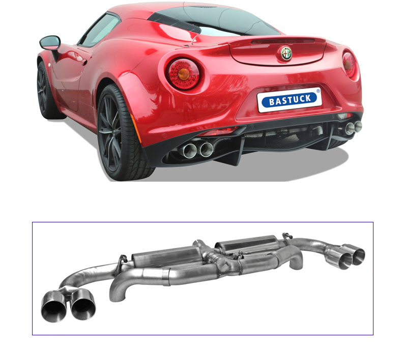 BASTUCK Klappen-Auspuff / Duplex-ESD für: ALFA ROMEO 4C 1750 TBi  - 177 kW | Endrohre: 4x 85 rund 'Race' / mit GPS-gesteuerter Klappe (ist über 70 km/h offen).