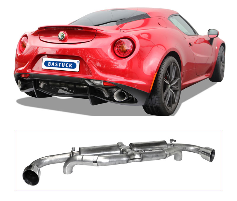 BASTUCK Klappen-Auspuff / Duplex-ESD für: ALFA ROMEO 4C 1750 TBi  - 177 kW | Endrohre: 2x 100 rund 'Race' schräg / mit GPS-gesteuerter Klappe (ist über 70 km/h offen).