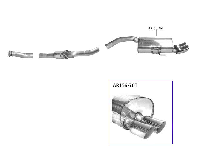 BASTUCK Sportauspuff / Anlage 70mm ab Kat. für: ALFA ROMEO 156 GTA | Endrohre: 2x 76 rund / inkl. Front-Adapter + Briden