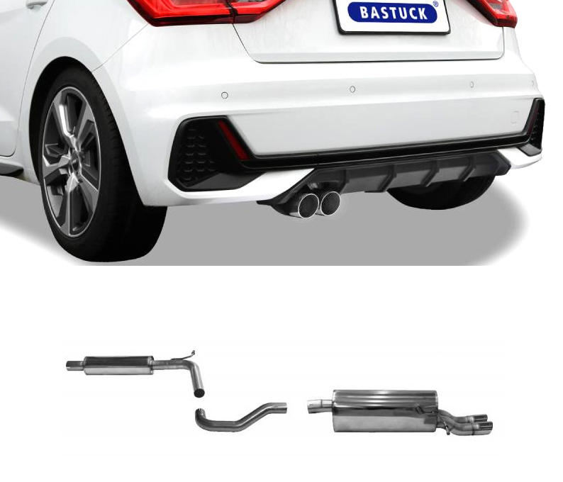 BASTUCK Sportauspuff / Anlage 63,5mm ab Kat./OPF für: AUDI A1 25TFSI, 30TFSI, 35TFSI - GB /  70,85,110 kW, mit OPF | Endrohre: 2x 70 rund