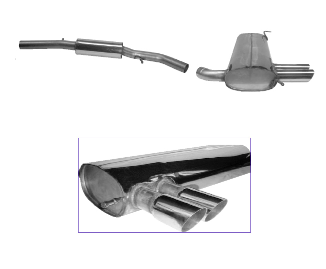 BASTUCK Sportauspuff / Anlage 70mm ab Kat. für: SEAT Leon Allrad - 1M / 1.8T - 132 | Endrohre: 2x 76 rund,schräg