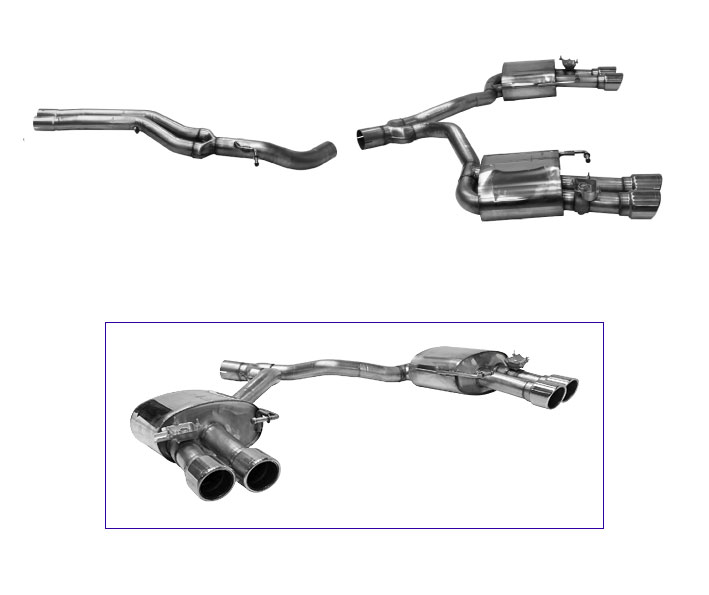 BASTUCK Sportauspuff / Duplex-Anlage 76mm ab Kat. für: AUDI S5 - F5 / 2.9T - 260 kW. ohne OPF | Endrohre: 4x 90 rund, schräg, eingerollt / ESD mit Klappen
