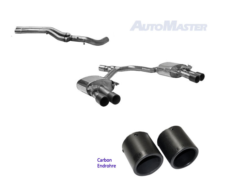 BASTUCK Sportauspuff / Duplex-Anlage 76mm ab Kat. für: AUDI S5 - F5 / 2.9T - 260 kW. ohne OPF | Endrohre: 4x 90 rund, schräg - CARBON / ESD mit Klappen