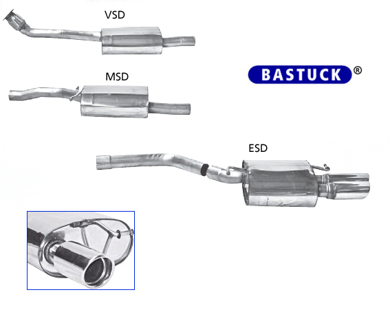 BASTUCK Sportauspuff / Anlage 63,5mm ab Kat. für: AUDI A4 + A5 - B8 / 2.0TFSI - 132,155,169 kW  | Endrohre: 1x 90 rund,eingeollt
