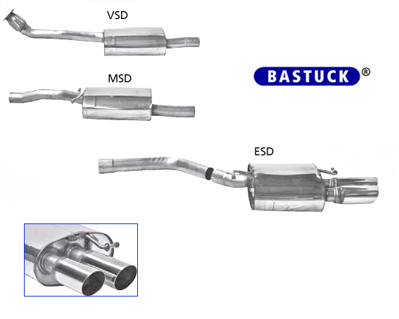 BASTUCK Sportauspuff / Anlage 63,5mm ab Kat. für: AUDI A4 + A5 - B8 / 2.0TFSI - 132,155,169 kW  | Endrohre: 2x 76 rund,schräg