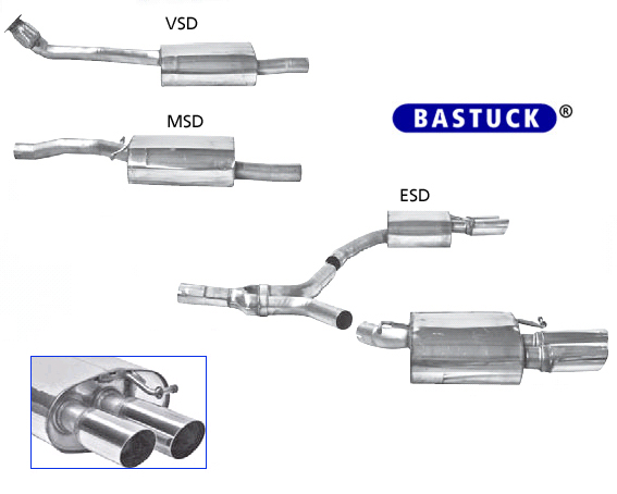 BASTUCK Sportauspuff / Duplex-Anlage ab Kat. für: AUDI A5 - B8 / 2.0TFSI - 132,155,169 kW  | Endrohre: 2 ESD je 2x 76 rund,schräg