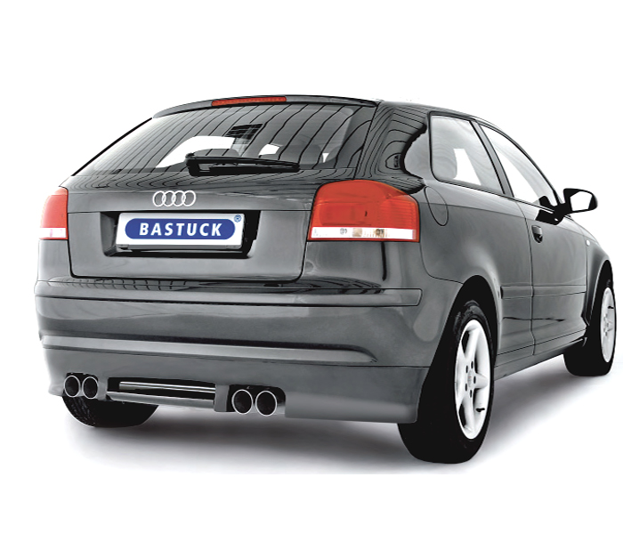 BASTUCK Sportauspuff / Duplex-Anlage 70mm ab Kat. für: AUDI S3 - 8P / 3-Türer | Endrohre: 4x 76 rund, schräg - Double S