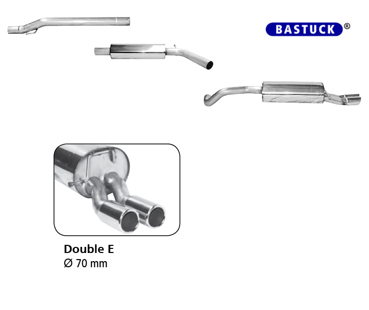 BASTUCK Sportauspuff / Anlage 63,5mm ab Kat. für: AUDI A1 Sport 1.4TFSI - 136 kW | Endrohre: 2x 70 rund, eingerollt