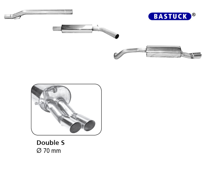 BASTUCK Sportauspuff / Anlage 63,5mm ab Kat. für: AUDI A1 Sport 1.4TFSI - 136 kW | Endrohre: 2x 70 rund, schräg