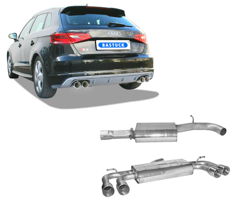 BASTUCK Sportauspuff / Anlage 76mm ab Kat. für: AUDI S3 - 8V / 2.0T - 221,272 kW | Endrohre: 4x 85 rund 'Race'