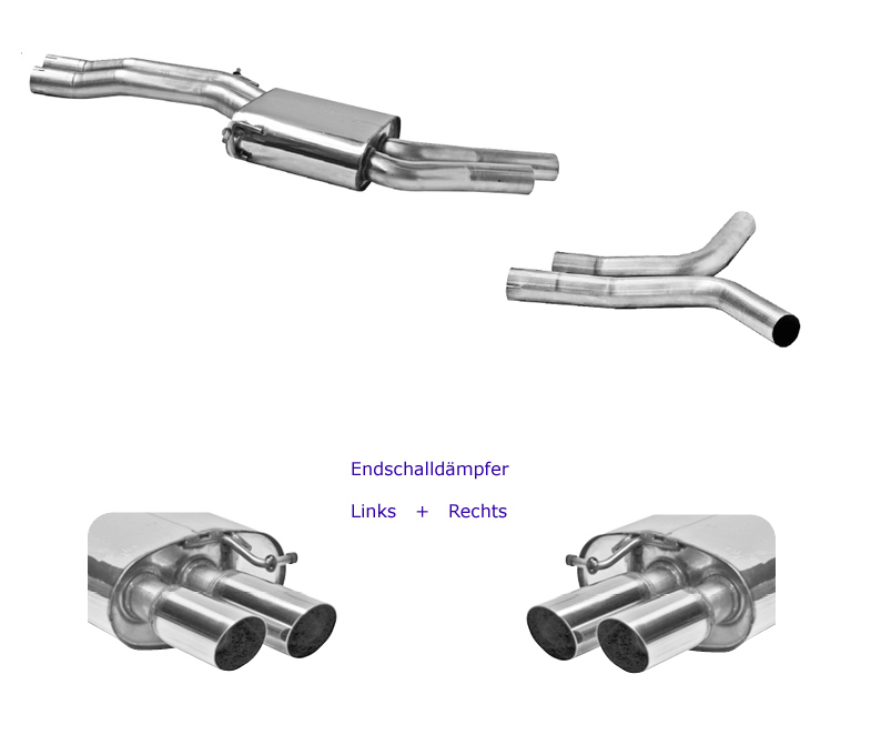 BASTUCK Sportauspuff / Duplex-Anlage ab VSD für: AUDI S5 3.0TFSI - 245 kW / Coupé,Cabrio,Sportback | Endrohre: 2 ESD je 2x 76 rund,schräg,scharf