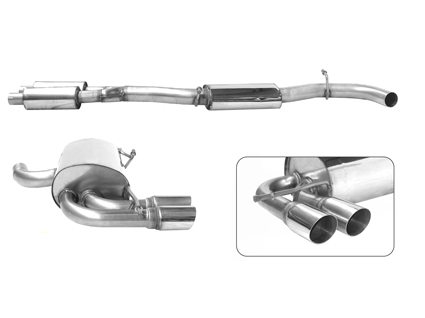 BASTUCK Sportauspuff / Anlage 70mm ab Kat. für: AUDI A3 Quattro 3.2  (8P) / 3-Türer  | Endrohre: 2x 76 rund Double S angeschrägt