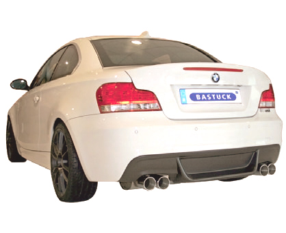 BASTUCK Sportauspuff / Duplex-Anlage ab Kat. für: BMW E82,E88 / 118d,120d / 120,130kW | Endrohre: 4x 85 rund 'Race' / Hinweis: nur zu M-Stossstange + mit BASTUCK Heckschürzen-Einsatz passend.