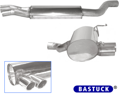 BASTUCK Sportauspuff / Anlage 70mm ab Kat. für: BMW 125i - E82,E88 / 160 kW | Endrohre: 2x 76 rund eingerollt, 20° schräg
