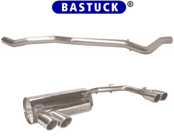BASTUCK Sportauspuff / Duplex-Anlage ab Kat. für: BMW E82,E88 / 118d,120d / 120,130kW | Endrohre: 4x 76 rund eingerollt, 20° schräg / Hinweis: nur zu M-Stossstange + mit BASTUCK Heckschürzen-Einsatz passend.