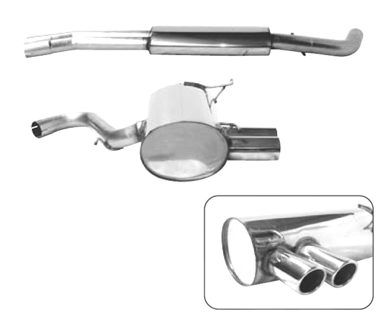 BASTUCK Sportauspuff / Anlage 63,5mm ab Kat. für: BMW E90,91,92,93 / 325i,330i, incl. xi / bis 2.07 | Endrohre: 2x 76 rund eingerollt angeschrägt