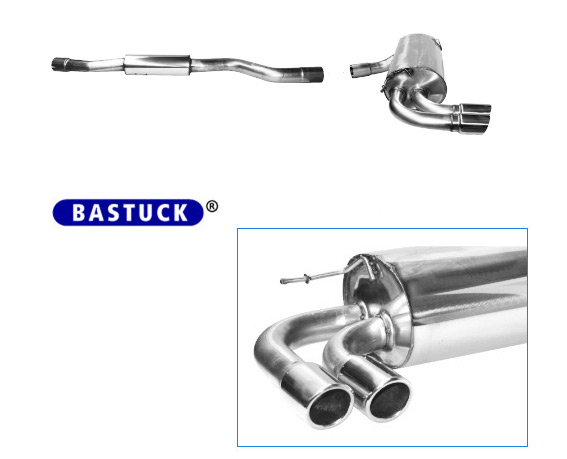 BASTUCK Sportauspuff / Anlage 76mm ab Kat. für: BMW 125i - F20,F21 / 2.0T - 160,175 kW | Endrohre: 2x 76 rund,eingerollt,schräg