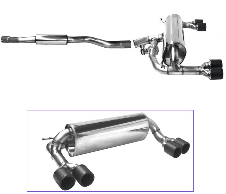BASTUCK Klappen-Auspuff / Duplex-Anlage 76mm ab Kat. für: BMW 435i, 435ix - F32,F33,F36 /  3.0T -  225,250 kW | Endrohre: 4x 85 rund - Carbon / mit GPS-gesteuerten Klappen (sind über 70 km/h offen).