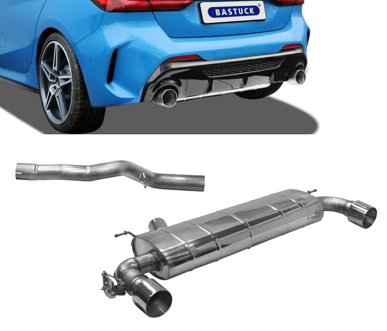 BASTUCK Sportauspuff / Duplex-Anlage 76mm ab Kat./OPF für: BMW M135i xDrvie - F40 / 2.0T - 225 kW | Endrohre: 2x 100 rund 'Race Look' / ESD mit Klappe