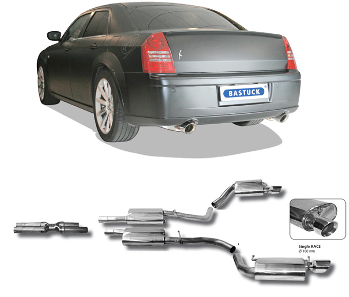 BASTUCK Sportauspuff / Duplex-Anlage ab Kat. für: CHRYSLER 300C V8 5.7, SRT-8 6.1 / 250,265,371 kW | Endrohre:  2x 100 rund 'Race'