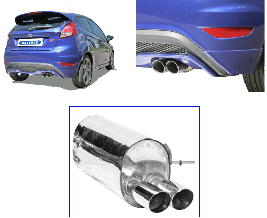 BASTUCK Sportauspuff / ESD für: FORD Fiesta ST - JA8 / 1.6T - 134 kW | Endrohre: 2x 76 rund, schräg