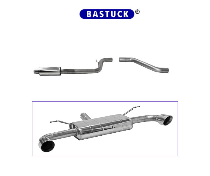BASTUCK Sportauspuff / Duplex-Anlage 70mm ab Kat./OPF für: FORD Focus - DEH, ST-Line / 1.0 Ecoboost - 92 kW + 1.5 EcoBoost - 111,134 kW  | Endrohre: 2x 100 rund, 20° schräg
