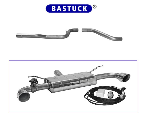BASTUCK Klappen-Auspuff / Duplex-Anlage 70mm ab Kat./OPF für: FORD Focus ST - DEH / 2.3T - 206 kW, mit OPF  | Endrohre: 2x 100 rund, 20° schräg