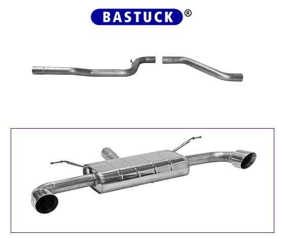 BASTUCK Sportauspuff / Duplex-Anlage 70mm ab Kat./OPF für: FORD Focus ST - DEH / 2.3T - 206 kW, mit OPF  | Endrohre: 2x 100 rund, 20° schräg