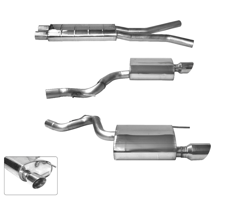 BASTUCK Sportauspuff / Duplex-Anlage ab Kat. für: FORD Mustang GT - LAE / 5.0 - 306,310 kW |  Endrohre:  2x 100 Race, schräg / Anlage ohne Klappen