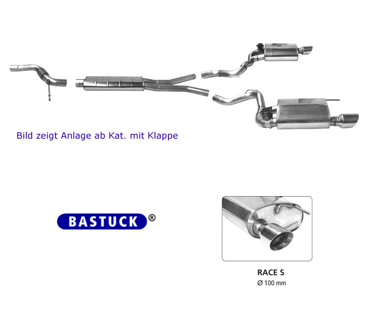 BASTUCK Klappen-Auspuff / Duplex-Anlage ab Kat. für: FORD Mustang - LAE / 2.3T - 233 kW |  Endrohre:  2x 100 Race, schräg / mit GPS-gesteuerten Klappen (sind über 70 km/h offen).