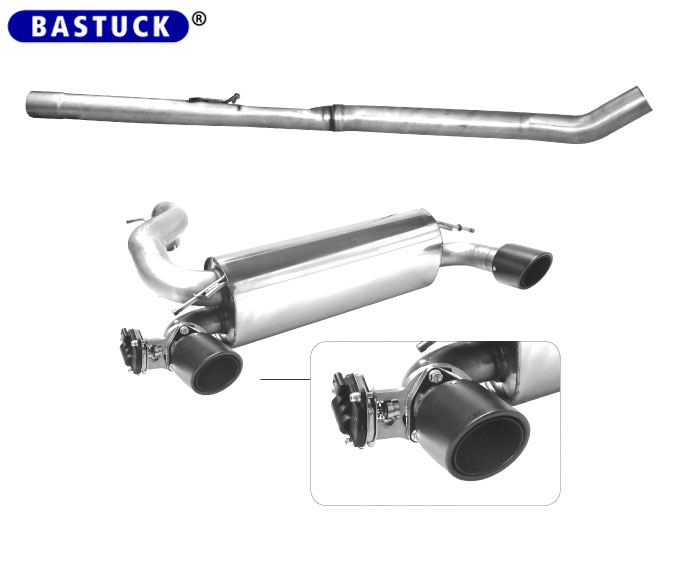 BASTUCK Klappen-Auspuff / Duplex-Anlage 76mm ab Kat. für: FORD Focus RS - DYB / 2.3T - 257 kW | Endrohre: 2x 100 Carbon / mit GPS-gesteuerter Klappe (ist über 70 km/h offen).