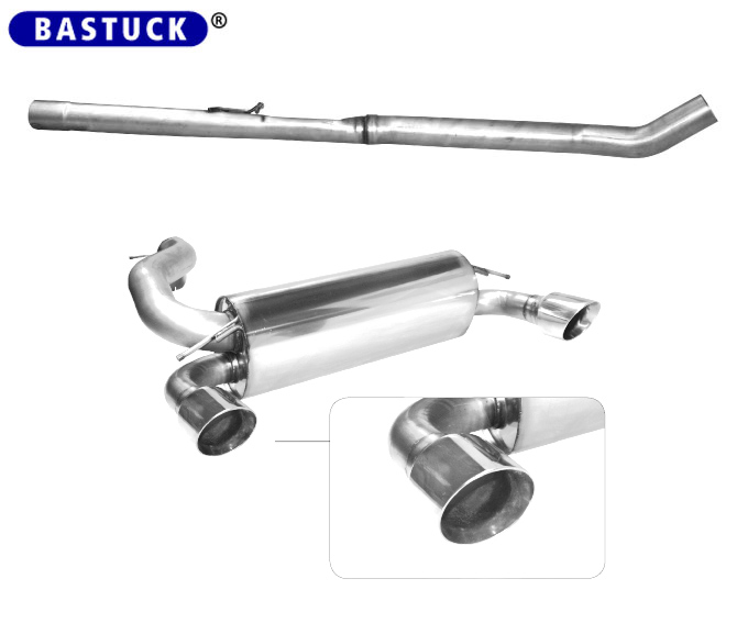 BASTUCK Sportauspuff / Duplex-Anlage 76mm ab Kat. für: FORD Focus RS - DYB / 2.3T - 257 kW | Endrohre: 2x 100 poliert