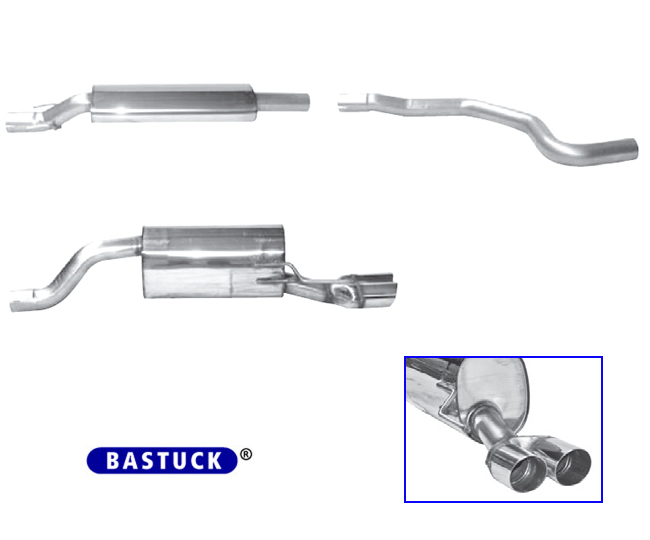 BASTUCK Sportauspuff / Anlage 63,5mm ab Kat. für: FIAT Grande Punto 1.4, 1.4TB, Abarth / 58-132 kW | Endrohre: 2x 76 rund schräg
