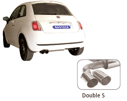 BASTUCK Sportauspuff / ESD für: FIAT 500  1.1 - 1.4 / 40-74 kW  | Endrohre: 2x 76 rund schräg