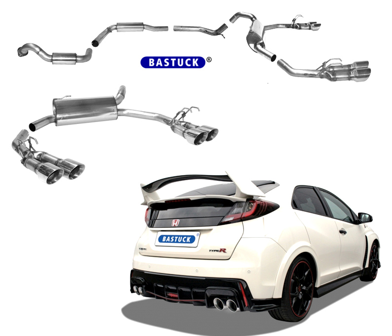 BASTUCK Sportauspuff / Duplex-Anlage 70mm ab Kat. für: HONDA Civic Type R - FK2 /  2.0T - 228 kW  |  Endrohre: 4x 100 rund, schräg 'Racelook'