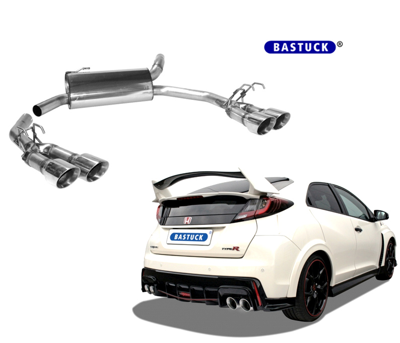 BASTUCK Sportauspuff / Duplex-ESD für: HONDA Civic Type R - FK2 /  2.0T - 228 kW  |  Endrohre: 4x 100 rund, schräg 'Racelook' / inkl. Anschlussrohr