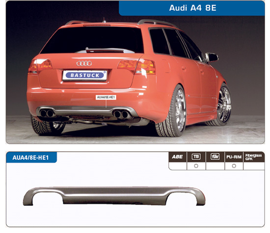 BASTUCK Bodystyling für: AUDI A4 Avant 'Facelift' / 8E,B6 | Heckschürzeneinsatz für ESD 4x rund / PU lackierfähig