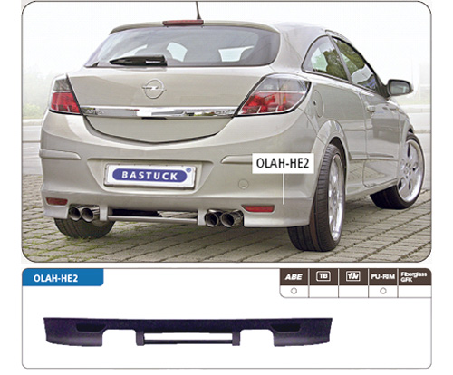 BASTUCK Bodystyling für: OPEL Astra H GTC  | Heckschürzen-Einsatz für 4-Rohr ESD / PU lackierfähig