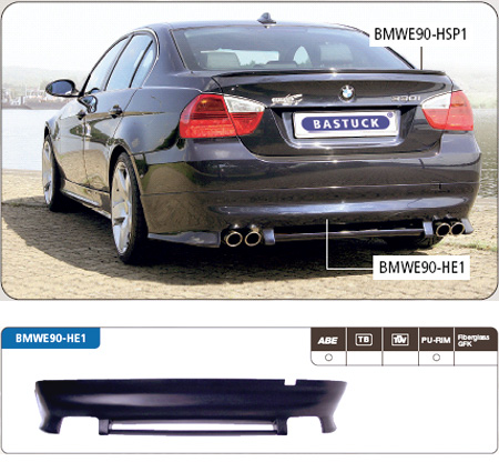 BASTUCK Bodystyling für: BMW E90  | Heckschürzen-Einsatz für 4-Rohr Duplex-ESD / PU lackierfähig