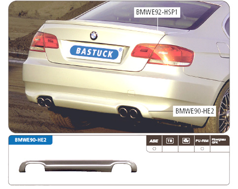 BASTUCK Bodystyling für: BMW E92,E93 - 335i,335d | Heckschürzen-Aufsatz für 4-Rohr Duplex-ESD / lackierbar - nicht für M-Paket passend
