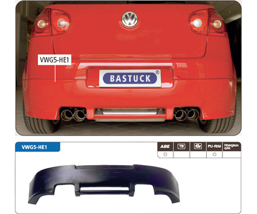 BASTUCK Bodystyling für: VW Golf 5 + GTI, GT  | Heckschürze für 4-Rohr ESD / PU lackierfähig