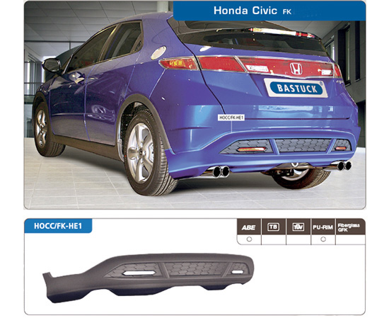 BASTUCK Bodystyling für: HONDA Civic / FK, excl. Type R | Heckschürzen-Einsatz für 4-Rohr ESD / PU lackierfähig