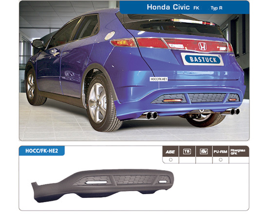 BASTUCK Bodystyling für: HONDA Civic / FK Type R | Heckschürzen-Einsatz für 4-Rohr ESD / PU lackierfähig