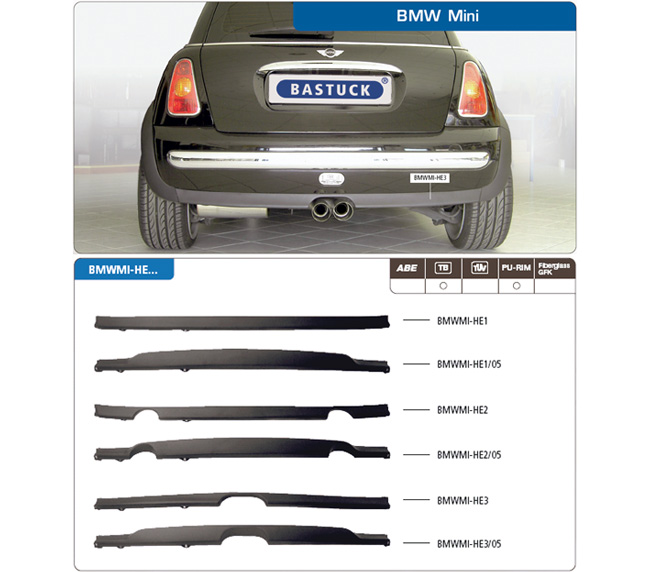 BASTUCK Bodystyling für: MINI One, Cooper, Cooper S, Diesel  | Heckschürzeneinsatz für ESD ER mittig / bis 9.2004